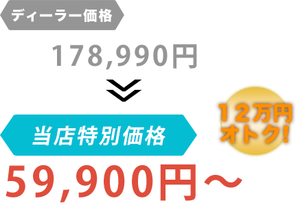 ディーラー価格178,990円がCar Pit Rycarだと59,900円～。12万円もお得！