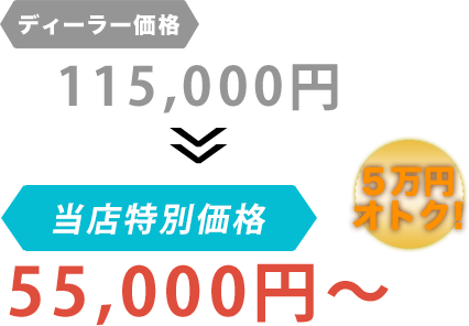 ディーラー価格115,000円がCar Pit Rycarだと55,000円～。6万円もお得！